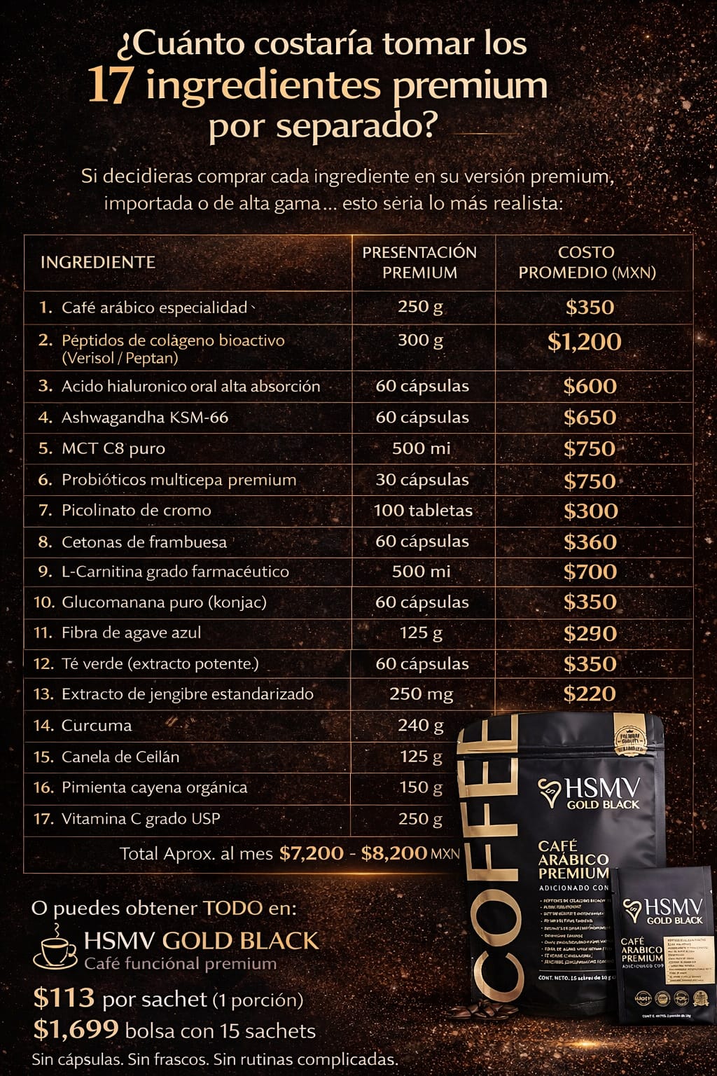 CAFÉ PREMIUM HSMV GOLD BLACK BOLSA (15 SOBRES) - Imagen 14