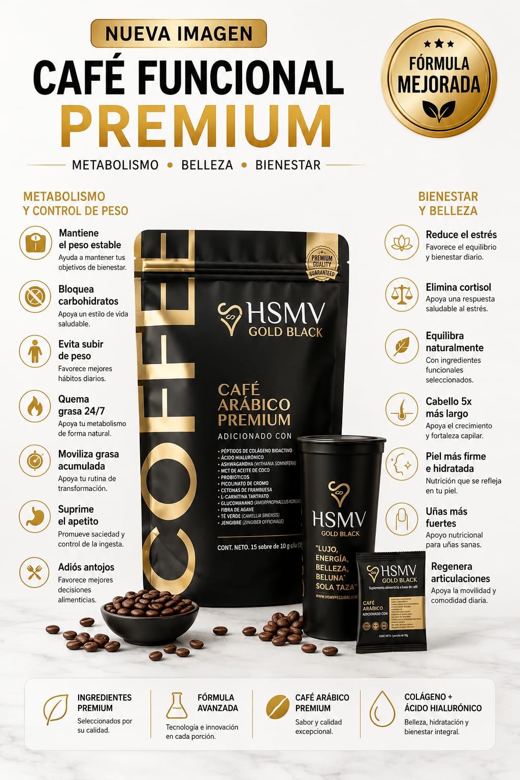 CAFÉ PREMIUM HSMV GOLD BLACK BOLSA (15 SOBRES) - Imagen 2