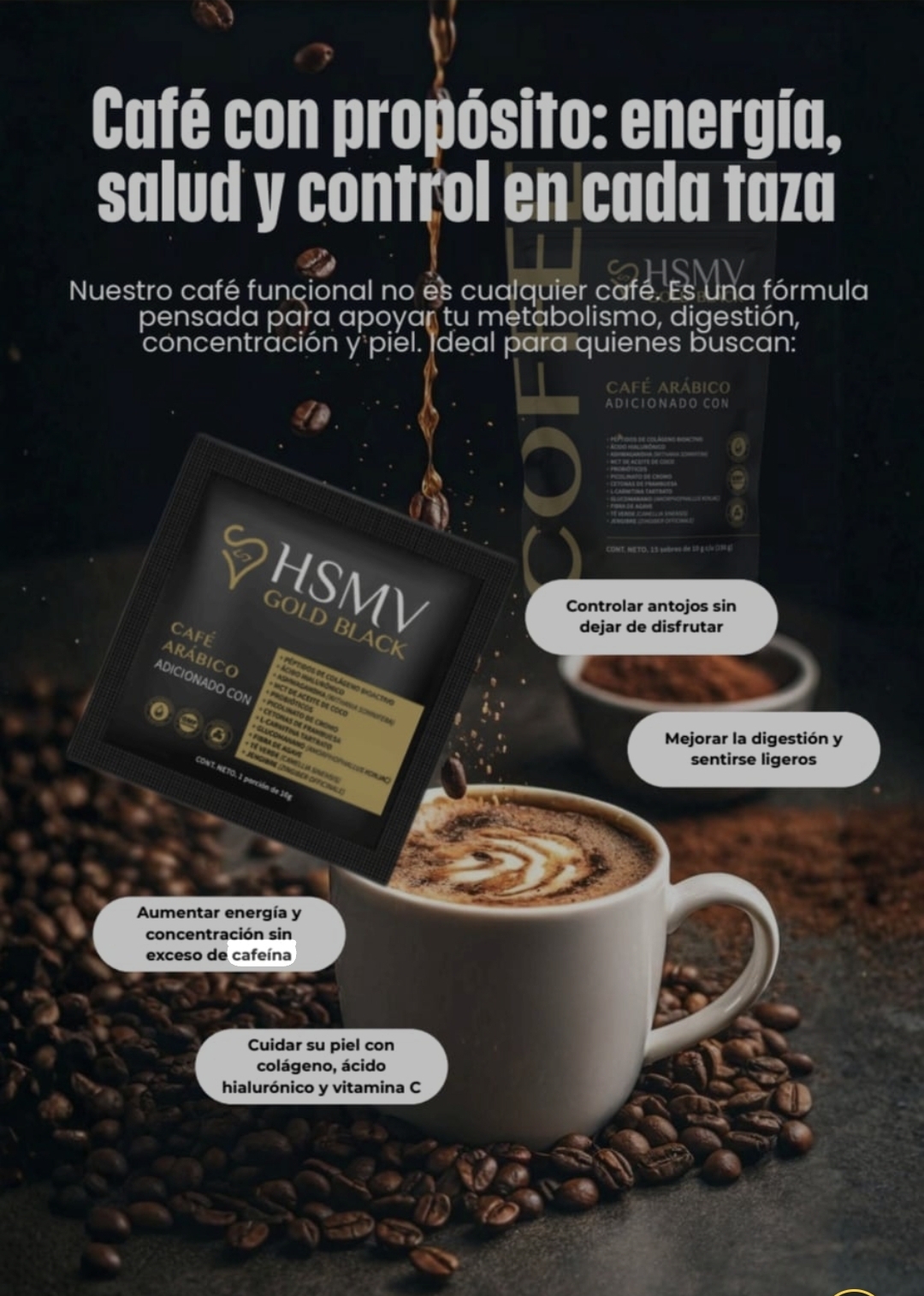 CAFÉ PREMIUM HSMV GOLD BLACK BOLSA (15 SOBRES) - Imagen 4