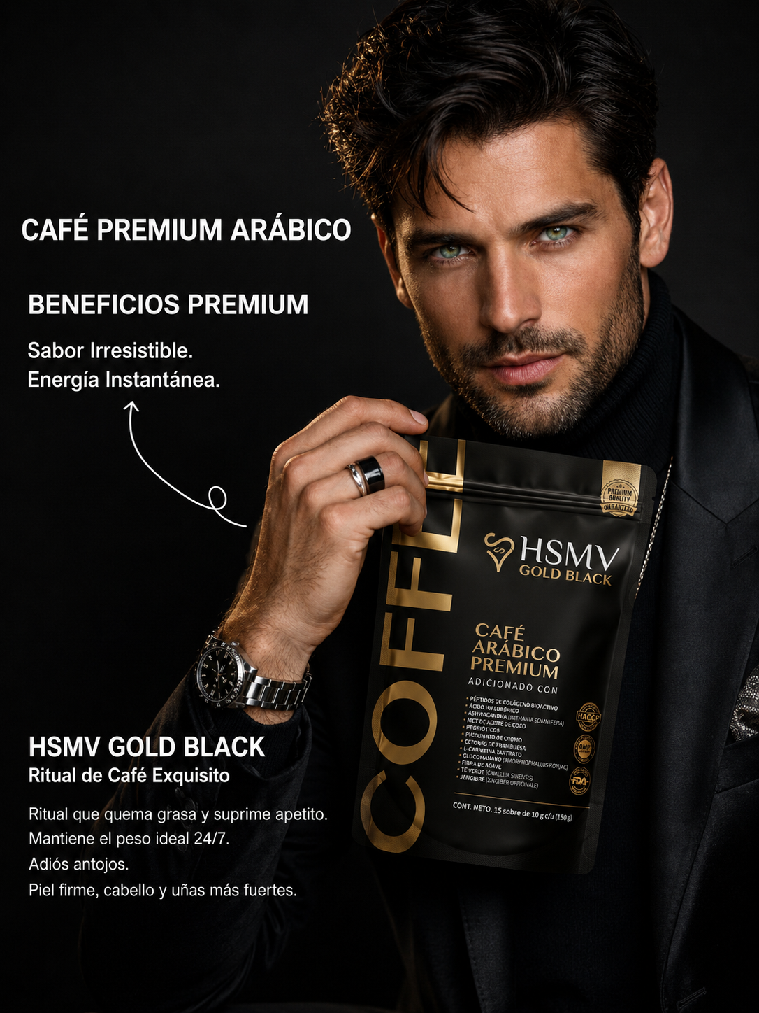 CAFÉ PREMIUM HSMV GOLD BLACK BOLSA (15 SOBRES) - Imagen 12